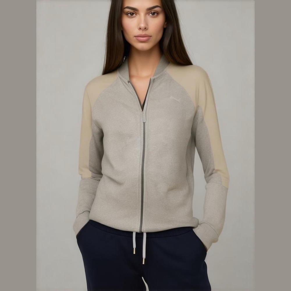 Puma Womens Track Jacket Top Full Zip Grey and Cream Size Small